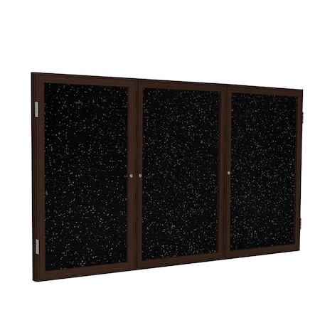 Ghent Enclosed Bulletin Board, 3 Door, Rcycl, Walnut Frm, 4 ft H x 8 ft W, Tan Spckd PN34896TR-TN